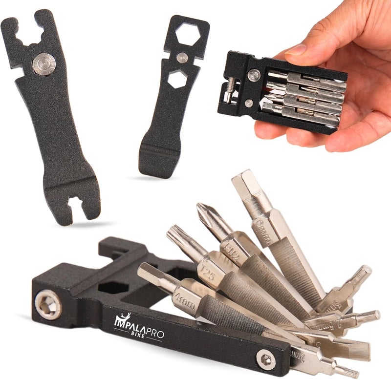 IMPALAPRO Bike Tool Kit Portable 20 in 1 Compact and Lightweight (117.5g) Chrome-Vanadium (CRV) - Bike Multitool with Chain Breaker - MTB Multitool - Bike Repair Tools (Black) - Image 1